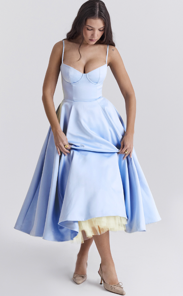 MAYLORA™ | Satin Midi Bustier Dress