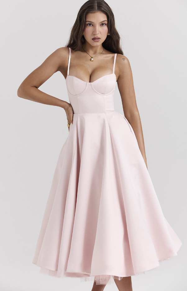 MAYLORA™ | Satin Midi Bustier Dress