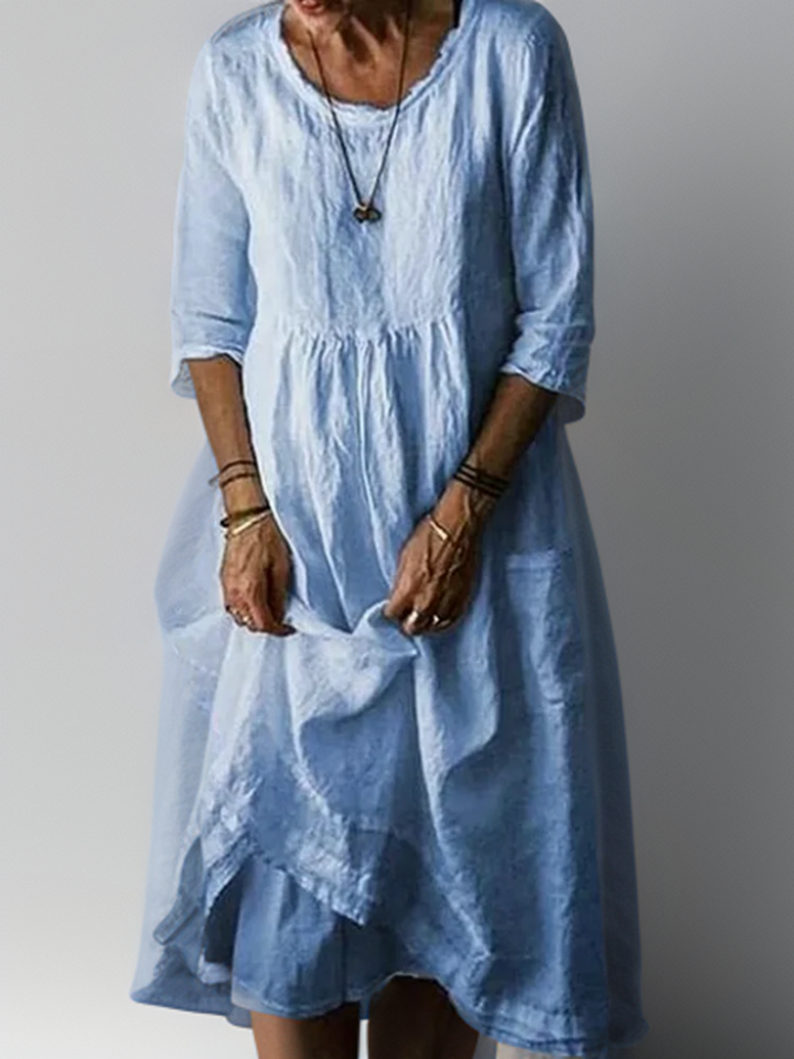 Katie - Sommerliches Midi-Plissée Kleid aus Baumwolle und Leinen