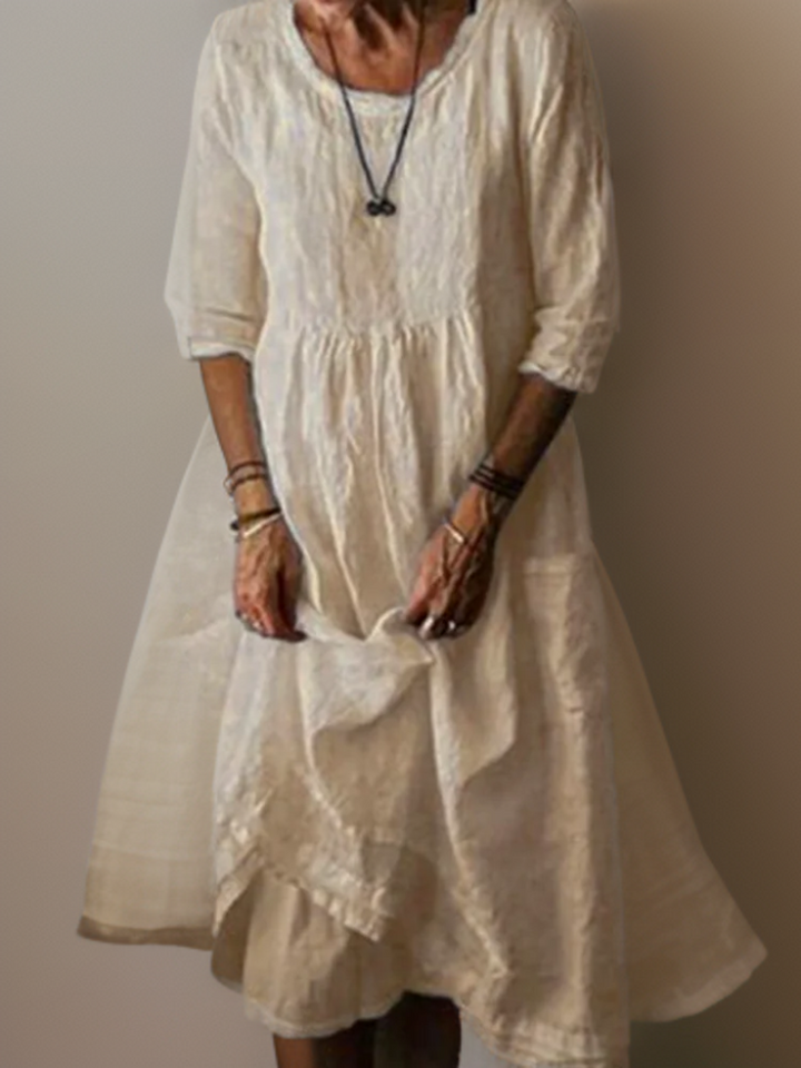 Katie - Sommerliches Midi-Plissée Kleid aus Baumwolle und Leinen