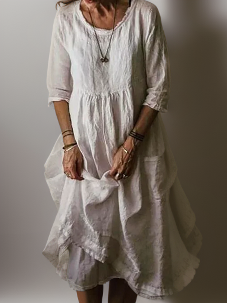 Katie - Sommerliches Midi-Plissée Kleid aus Baumwolle und Leinen