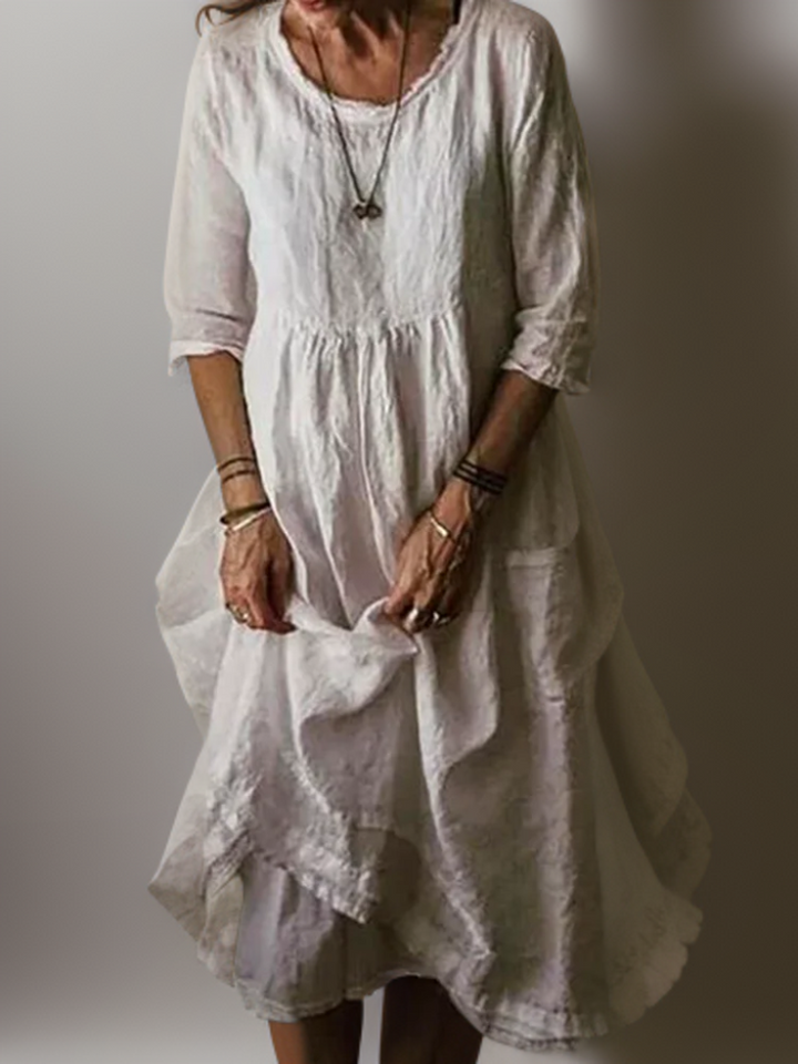 Katie - Sommerliches Midi-Plissée Kleid aus Baumwolle und Leinen