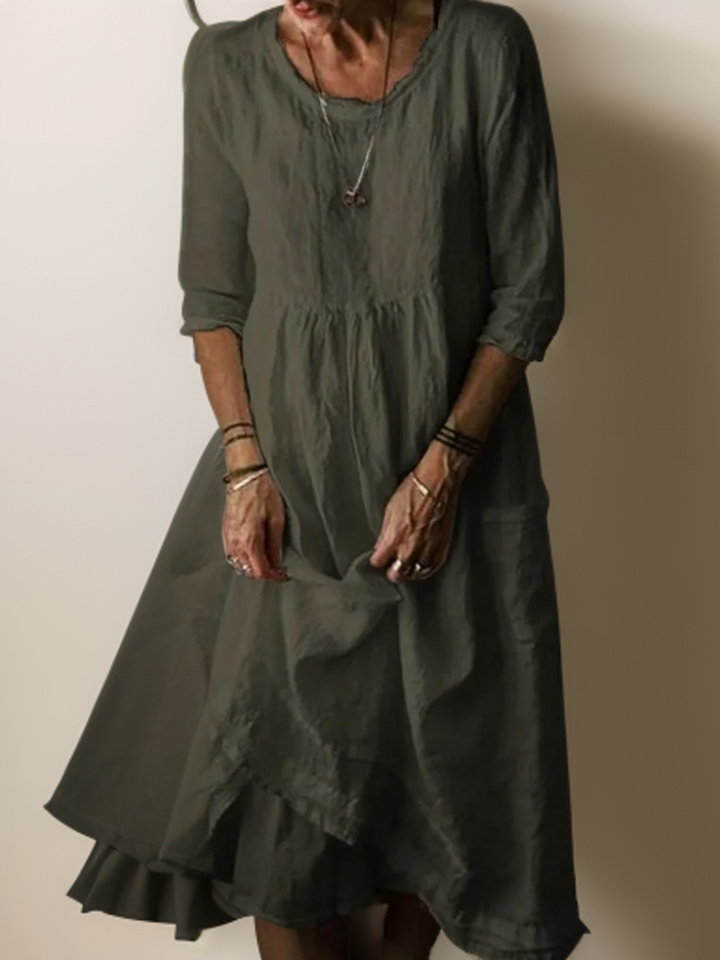Katie - Sommerliches Midi-Plissée Kleid aus Baumwolle und Leinen