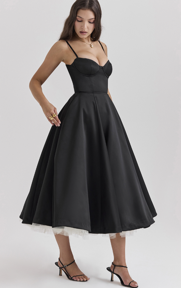 MAYLORA™ | Satin Midi Bustier Dress
