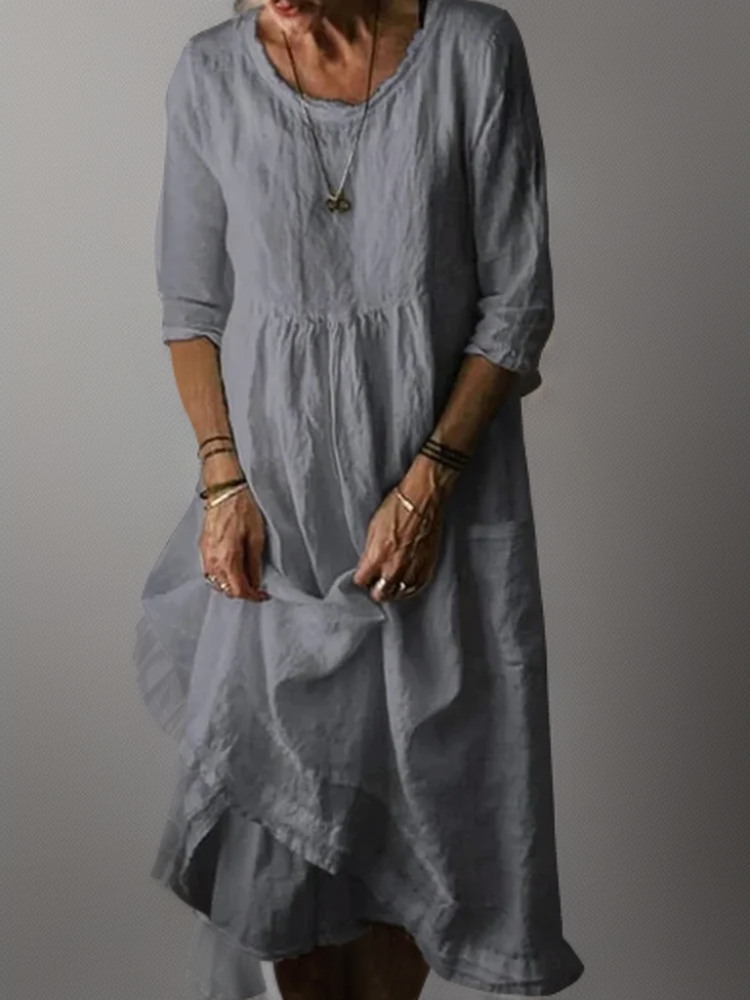 Katie - Sommerliches Midi-Plissée Kleid aus Baumwolle und Leinen