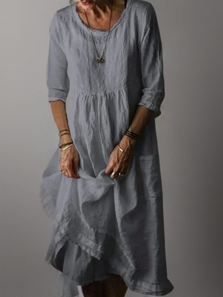 Katie - Sommerliches Midi-Plissée Kleid aus Baumwolle und Leinen