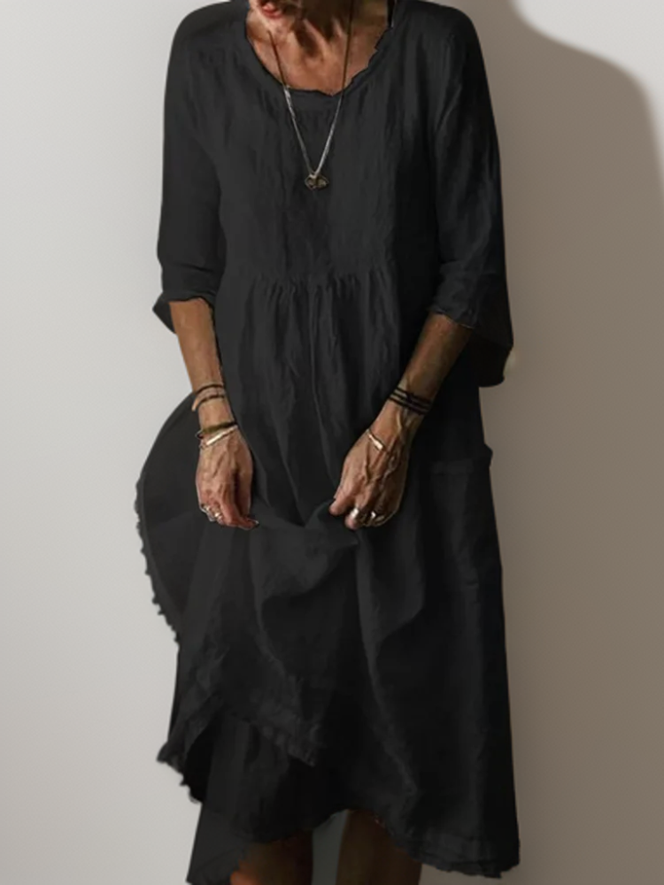 Katie - Sommerliches Midi-Plissée Kleid aus Baumwolle und Leinen