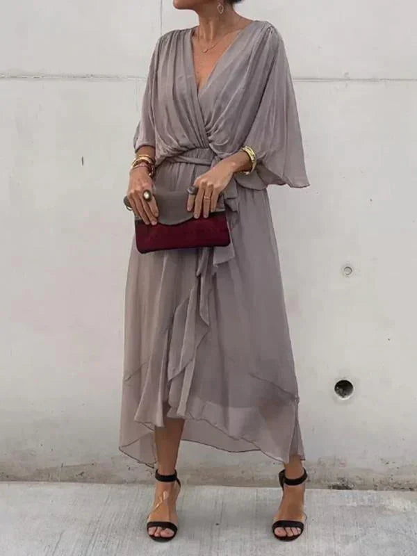 MAYLORA™ | Midi-Chiffonkleid mit Wickeldesign