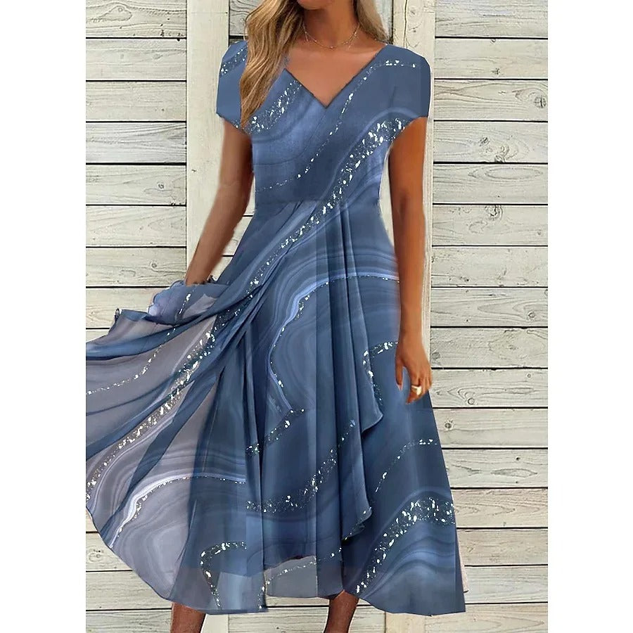 MAYLORA™ | V-Ausschnitt Midikleid mit Spiral-Design