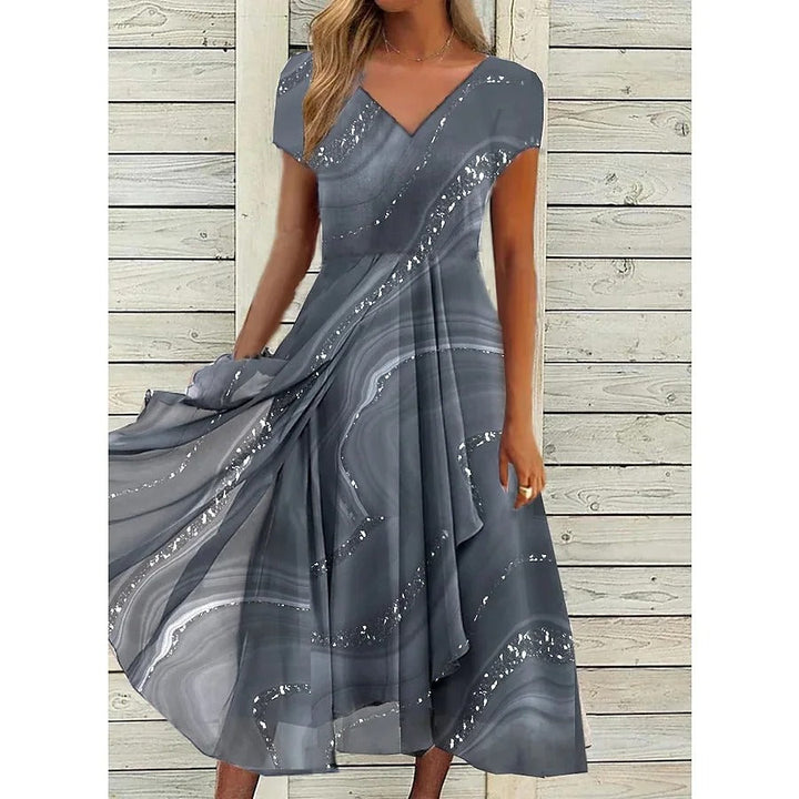 MAYLORA™ | V-Ausschnitt Midikleid mit Spiral-Design