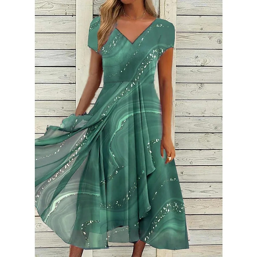 MAYLORA™ | V-Ausschnitt Midikleid mit Spiral-Design