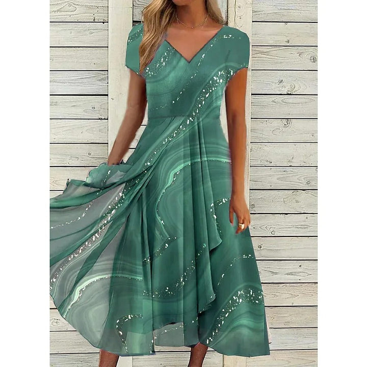 MAYLORA™ | V-Ausschnitt Midikleid mit Spiral-Design