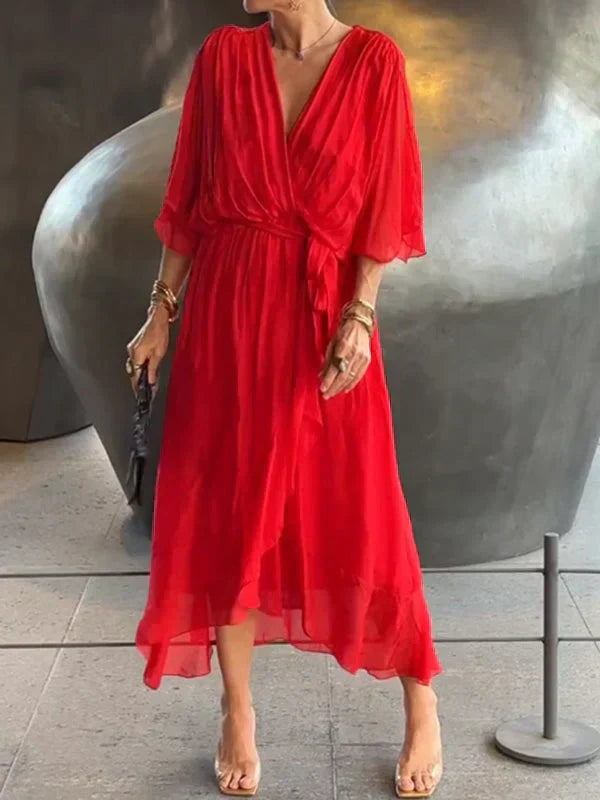 MAYLORA™ | Midi-Chiffonkleid mit Wickeldesign