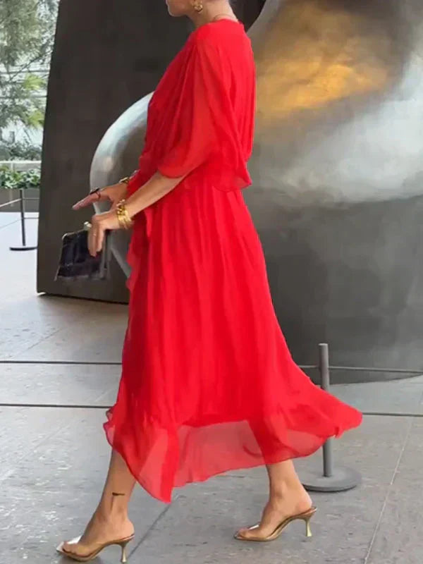 MAYLORA™ | Midi-Chiffonkleid mit Wickeldesign