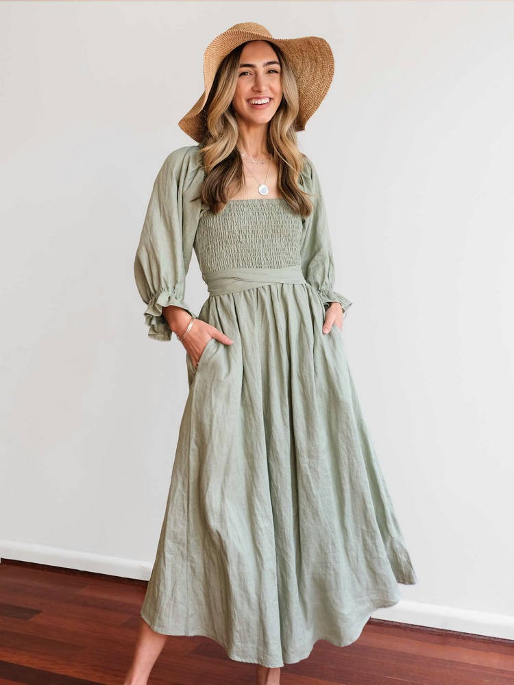 Aviana - Elegantes Maxi-Wendekleid mit Puffärmeln