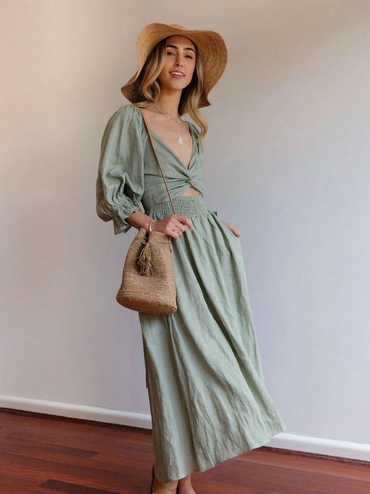 Aviana - Elegantes Maxi-Wendekleid mit Puffärmeln