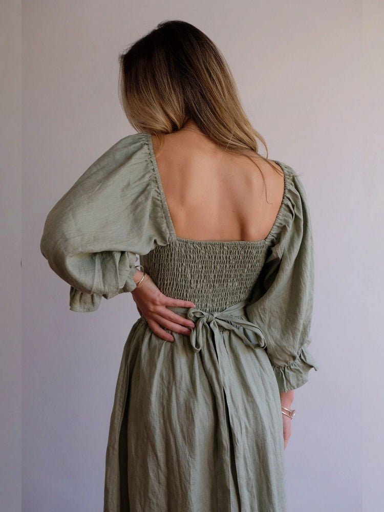 Aviana - Elegantes Maxi-Wendekleid mit Puffärmeln
