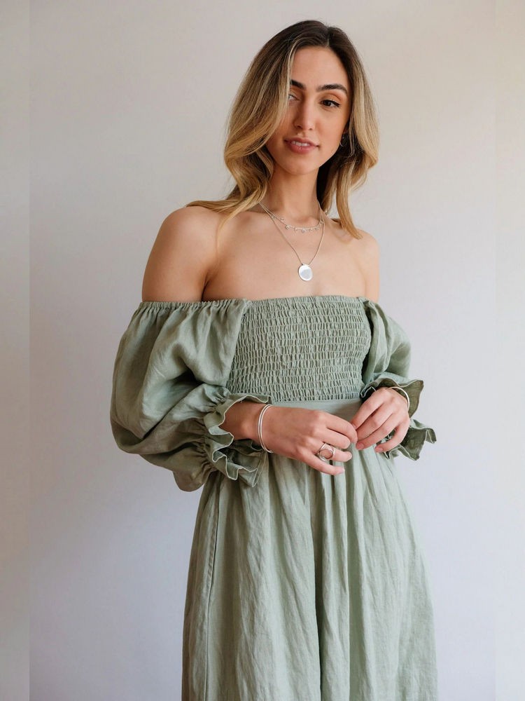 Aviana - Elegantes Maxi-Wendekleid mit Puffärmeln