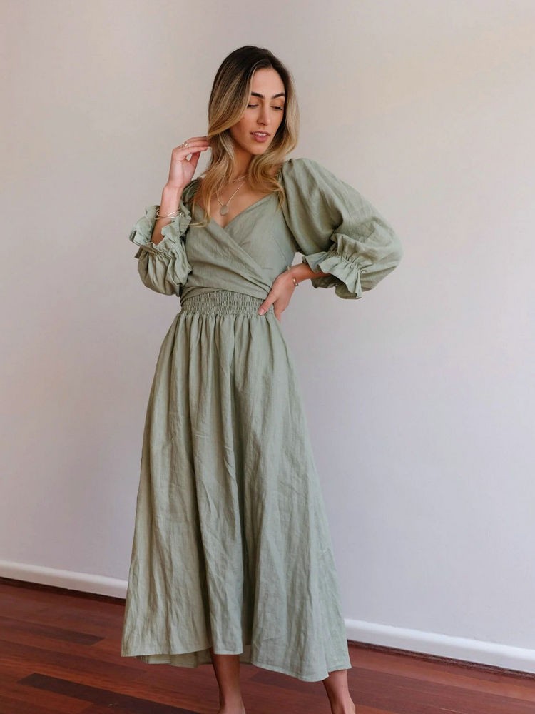 Aviana - Elegantes Maxi-Wendekleid mit Puffärmeln