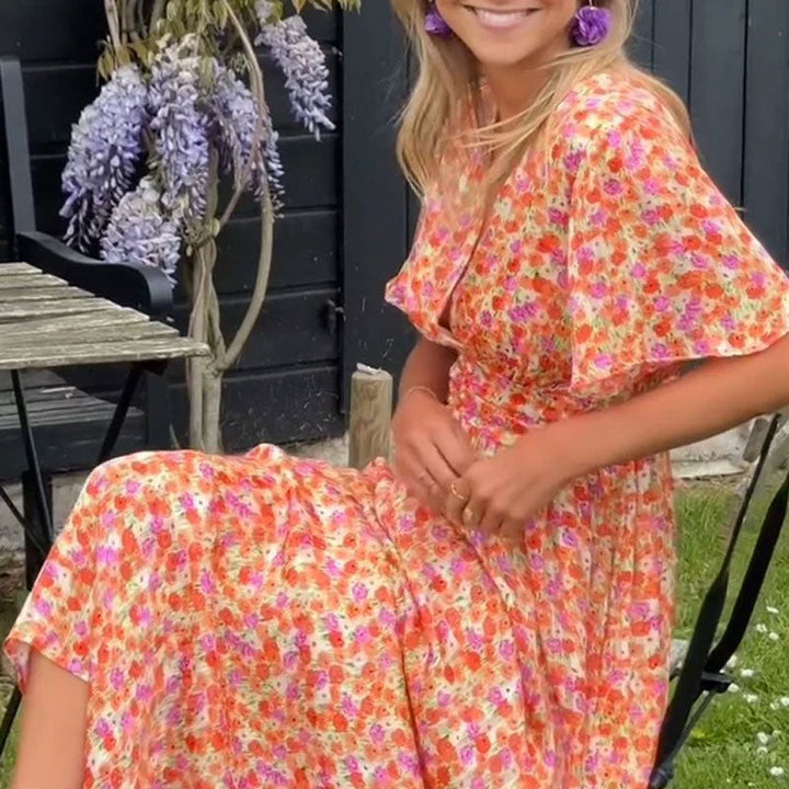 MAYLORA™ | Floral Maxi Dress with Lightweight Sleeves