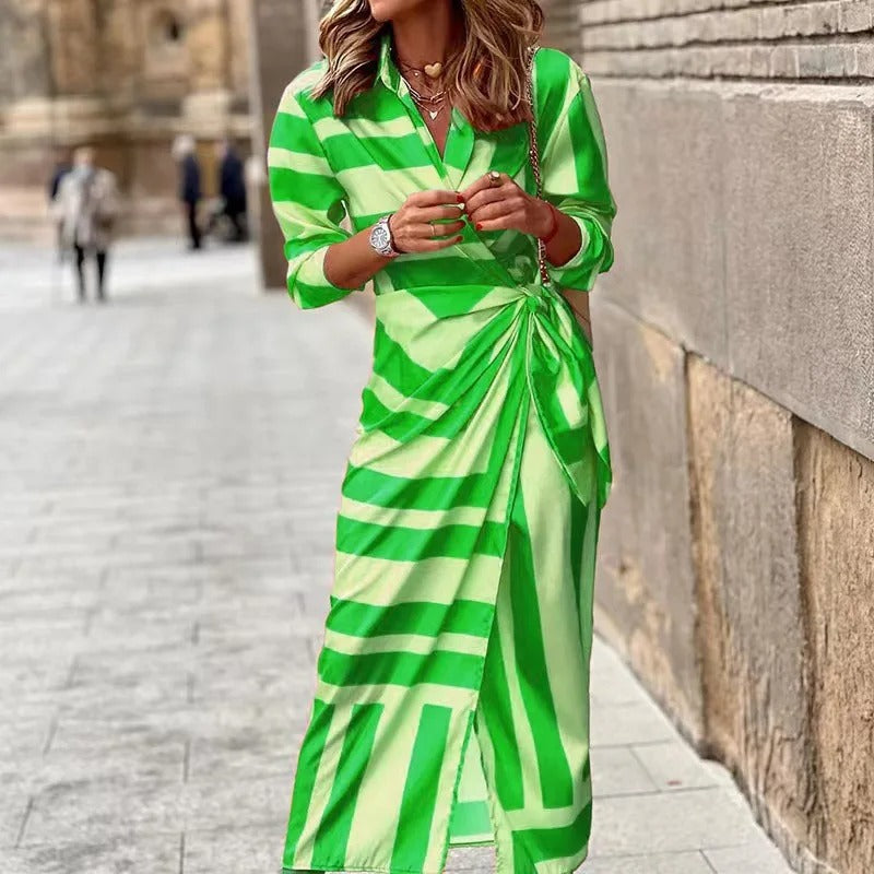 Zella - Gestreiftes Midi-Kleid mit V-Ausschnitt