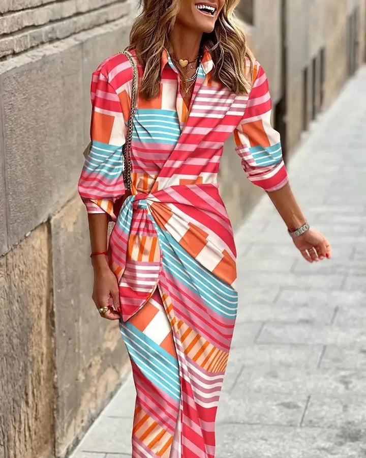 Zella - Gestreiftes Midi-Kleid mit V-Ausschnitt
