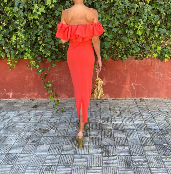 MAYLORA™ | Schulterfreies Rüschendetail Bodycon-Kleid